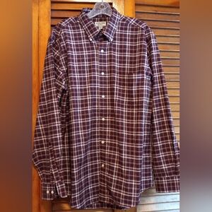 St Johns Bay Men's Red Plaid Long Sleeve Button Down Dress Shirt Iron Free Sz LT